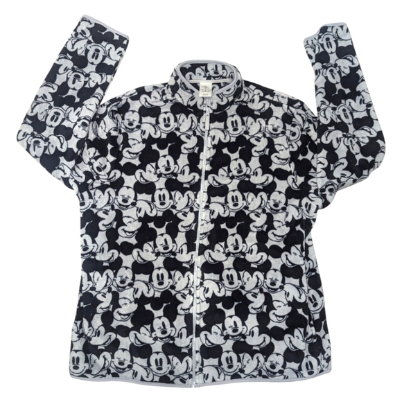 Disney Jackets & Blazers - Disney Mickey Mouse Fleece Black Gray Soft Full Zip Womens Long Sleeves Sz XL